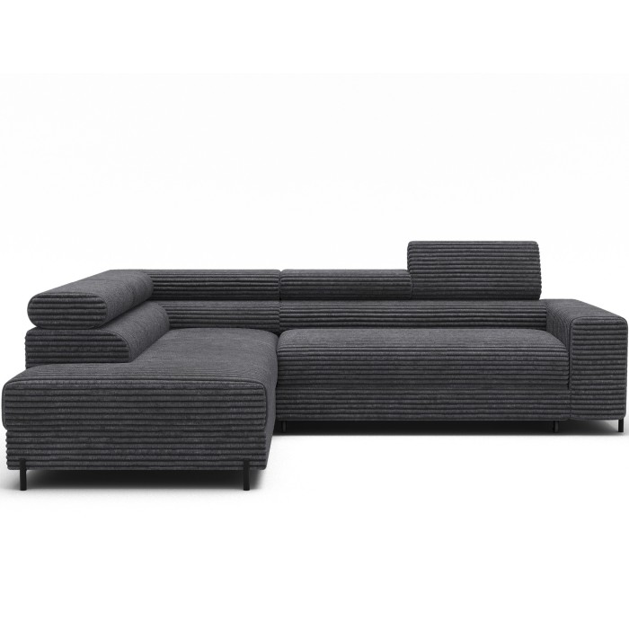 Canapé d'angle COLESIA convertible 5 places gris foncé velours côtelé – gauche – 274x200cm 