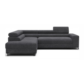Canapé d'angle COLESIA convertible 5 places gris foncé velours côtelé – gauche – 274x200cm 