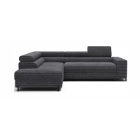 Canapé d'angle COLESIA convertible 5 places gris foncé velours côtelé – gauche – 274x200cm 