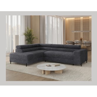 Canapé d'angle COLESIA convertible 5 places gris foncé velours côtelé – gauche – 274x200cm 