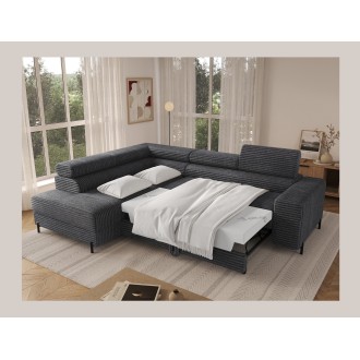 Canapé d'angle COLESIA convertible 5 places gris foncé velours côtelé – gauche – 274x200cm 