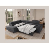 Canapé d'angle COLESIA convertible 5 places gris foncé velours côtelé – gauche – 274x200cm 