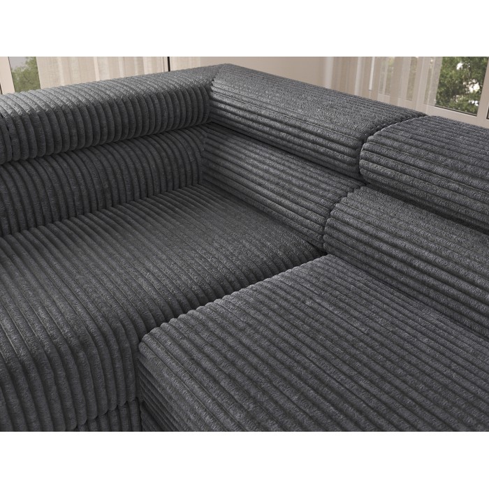 Canapé d'angle COLESIA convertible 5 places gris foncé velours côtelé – gauche – 274x200cm 