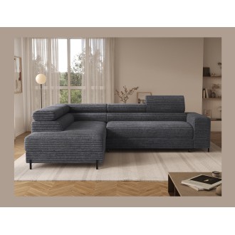 Canapé d'angle COLESIA convertible 5 places gris foncé velours côtelé – gauche – 274x200cm 