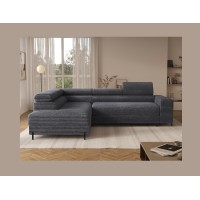 Canapé d'angle COLESIA convertible 5 places gris foncé velours côtelé – gauche – 274x200cm 