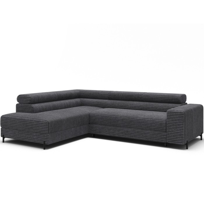 Canapé d'angle COLESIA convertible 5 places gris foncé velours côtelé – gauche – 274x200cm 