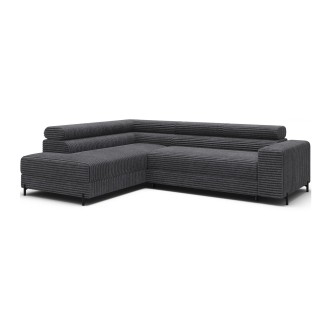 Canapé d'angle COLESIA convertible 5 places gris foncé velours côtelé – gauche – 274x200cm 