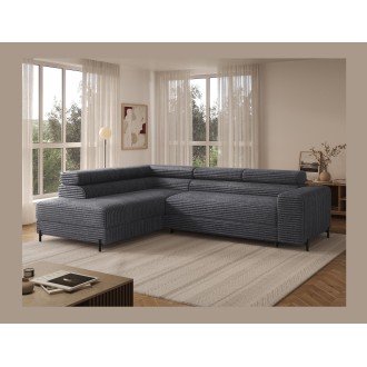 Canapé d'angle COLESIA convertible 5 places gris foncé velours côtelé – gauche – 274x200cm 