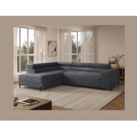 Canapé d'angle COLESIA convertible 5 places gris foncé velours côtelé – gauche – 274x200cm 
