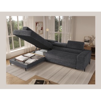 Canapé d'angle COLESIA convertible 5 places gris foncé velours côtelé – gauche – 274x200cm 