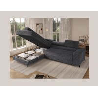 Canapé d'angle COLESIA convertible 5 places gris foncé velours côtelé – gauche – 274x200cm 