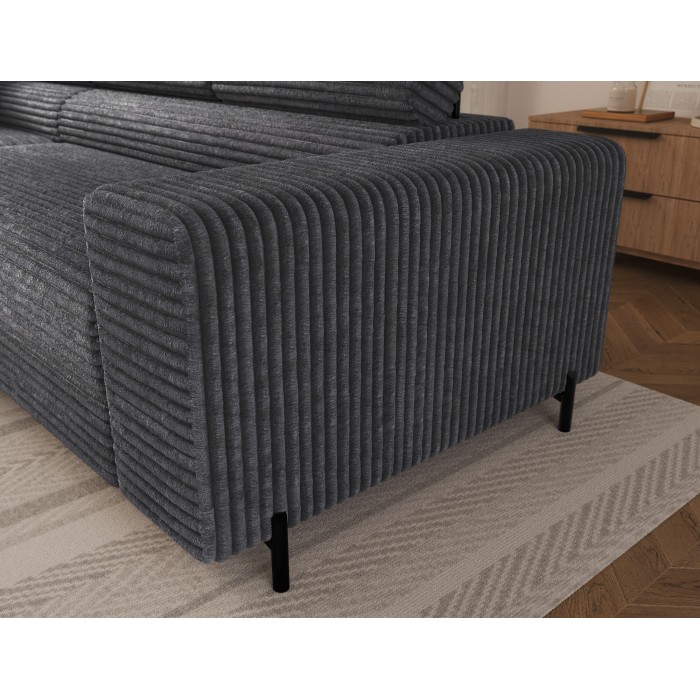 Canapé d'angle COLESIA convertible 5 places gris foncé velours côtelé – gauche – 274x200cm 