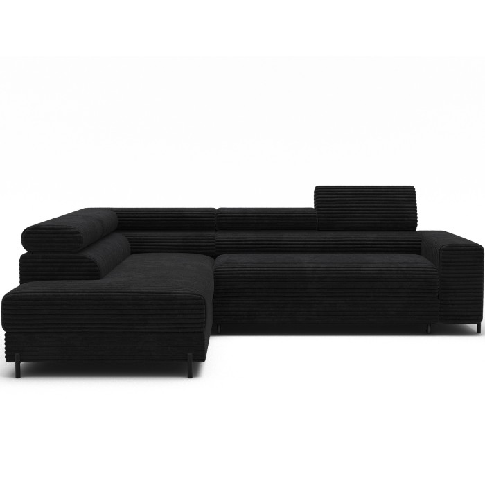 Canapé d'angle COLESIA convertible 5 places noir velours côtelé – gauche – 274x200cm 