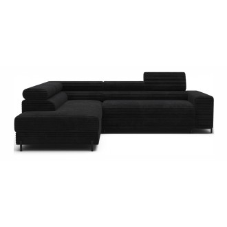 Canapé d'angle COLESIA convertible 5 places noir velours côtelé – gauche – 274x200cm 