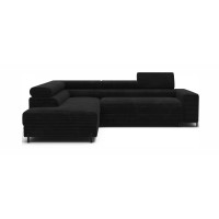 Canapé d'angle COLESIA convertible 5 places noir velours côtelé – gauche – 274x200cm 
