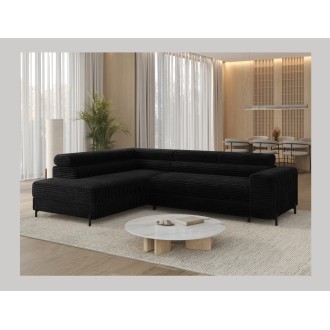 Canapé d'angle COLESIA convertible 5 places noir velours côtelé – gauche – 274x200cm 