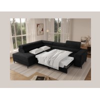 Canapé d'angle COLESIA convertible 5 places noir velours côtelé – gauche – 274x200cm 