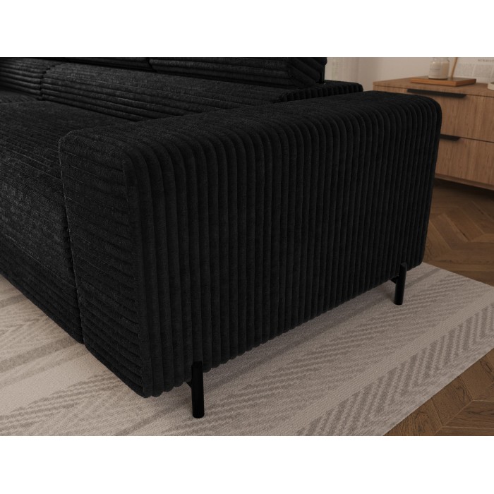 Canapé d'angle COLESIA convertible 5 places noir velours côtelé – gauche – 274x200cm 