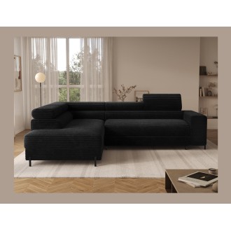 Canapé d'angle COLESIA convertible 5 places noir velours côtelé – gauche – 274x200cm 