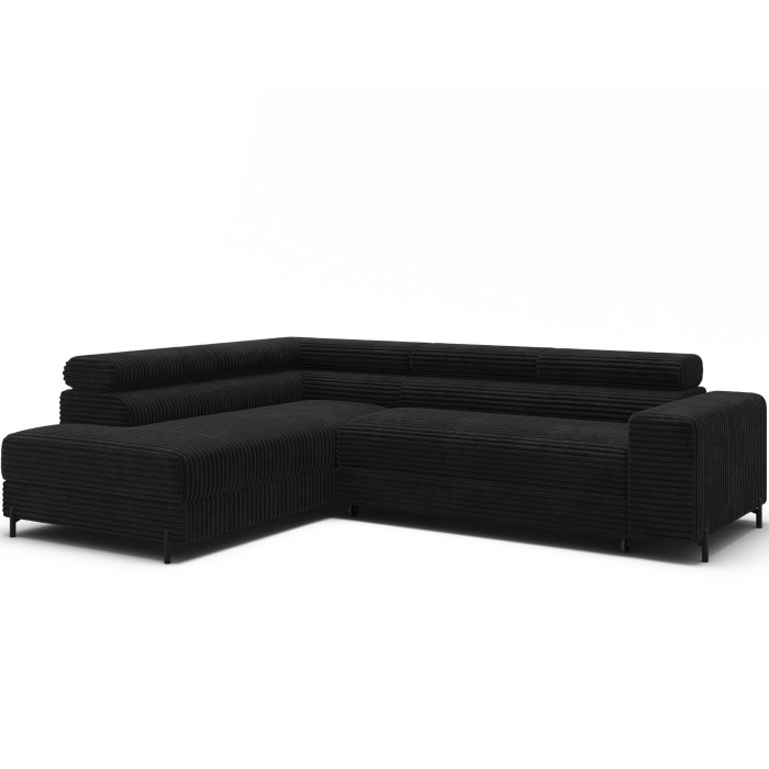 Canapé d'angle COLESIA convertible 5 places noir velours côtelé – gauche – 274x200cm 