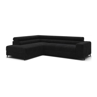 Canapé d'angle COLESIA convertible 5 places noir velours côtelé – gauche – 274x200cm 