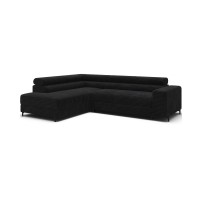 Canapé d'angle COLESIA convertible 5 places noir velours côtelé – gauche – 274x200cm 