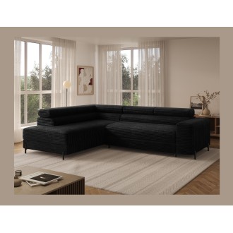 Canapé d'angle COLESIA convertible 5 places noir velours côtelé – gauche – 274x200cm 