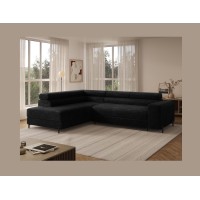 Canapé d'angle COLESIA convertible 5 places noir velours côtelé – gauche – 274x200cm 