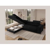 Canapé d'angle COLESIA convertible 5 places noir velours côtelé – gauche – 274x200cm 