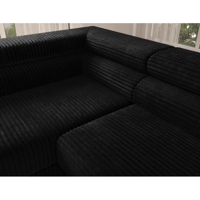 Canapé d'angle COLESIA convertible 5 places noir velours côtelé – gauche – 274x200cm 