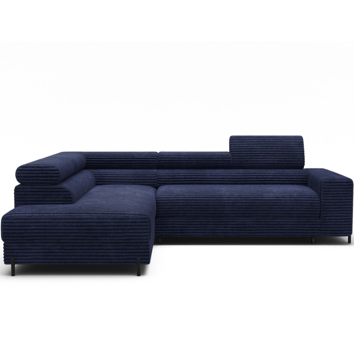 Canapé d'angle COLESIA convertible 5 places bleu foncé velours côtelé – gauche – 274x200cm 