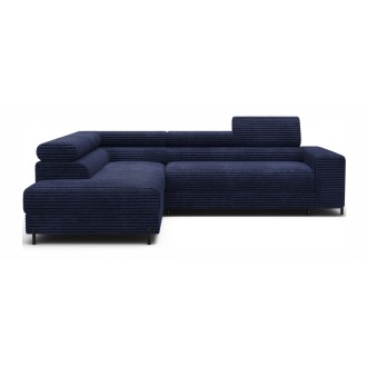 Canapé d'angle COLESIA convertible 5 places bleu foncé velours côtelé – gauche – 274x200cm 