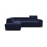 Canapé d'angle COLESIA convertible 5 places bleu foncé velours côtelé – gauche – 274x200cm 