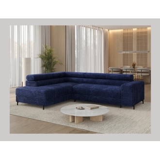 Canapé d'angle COLESIA convertible 5 places bleu foncé velours côtelé – gauche – 274x200cm 
