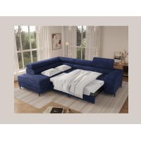 Canapé d'angle COLESIA convertible 5 places bleu foncé velours côtelé – gauche – 274x200cm 