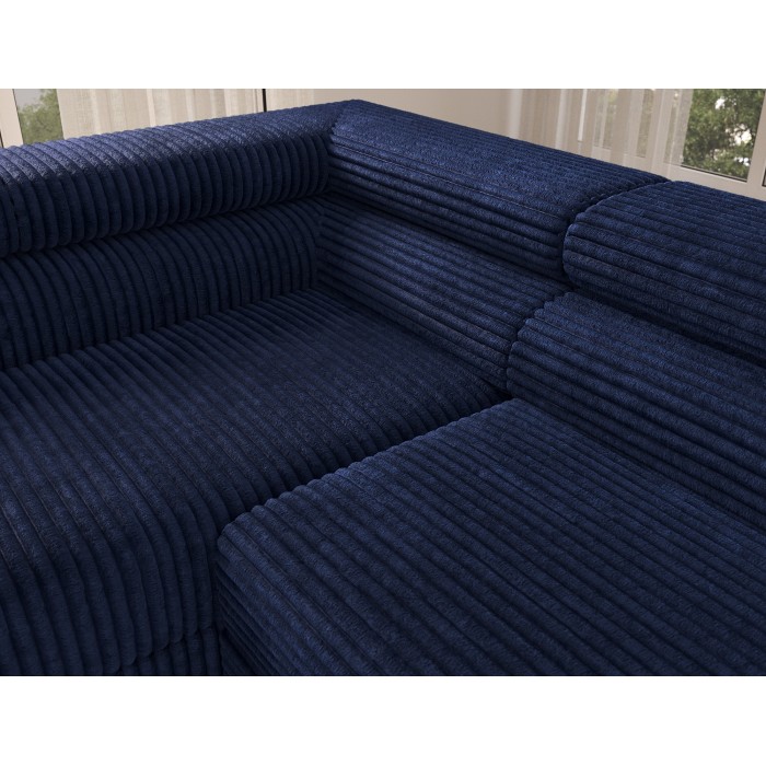 Canapé d'angle COLESIA convertible 5 places bleu foncé velours côtelé – gauche – 274x200cm 