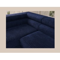 Canapé d'angle COLESIA convertible 5 places bleu foncé velours côtelé – gauche – 274x200cm 