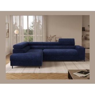 Canapé d'angle COLESIA convertible 5 places bleu foncé velours côtelé – gauche – 274x200cm 