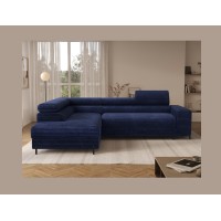 Canapé d'angle COLESIA convertible 5 places bleu foncé velours côtelé – gauche – 274x200cm 