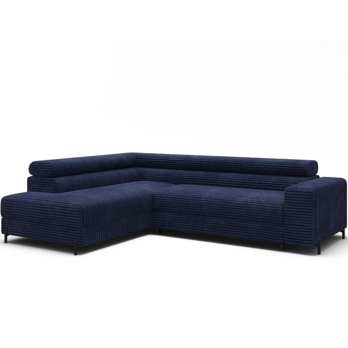 Canapé d'angle COLESIA convertible 5 places bleu foncé velours côtelé – gauche – 274x200cm 