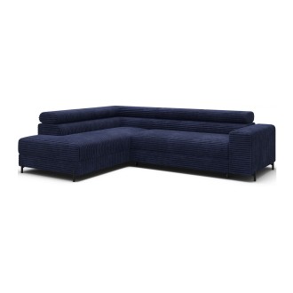Canapé d'angle COLESIA convertible 5 places bleu foncé velours côtelé – gauche – 274x200cm 