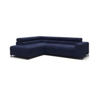 Canapé d'angle COLESIA convertible 5 places bleu foncé velours côtelé – gauche – 274x200cm 
