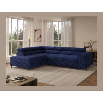 Canapé d'angle COLESIA convertible 5 places bleu foncé velours côtelé – gauche – 274x200cm 