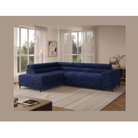 Canapé d'angle COLESIA convertible 5 places bleu foncé velours côtelé – gauche – 274x200cm 
