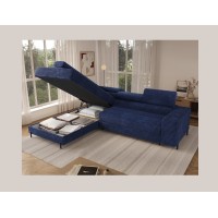 Canapé d'angle COLESIA convertible 5 places bleu foncé velours côtelé – gauche – 274x200cm 