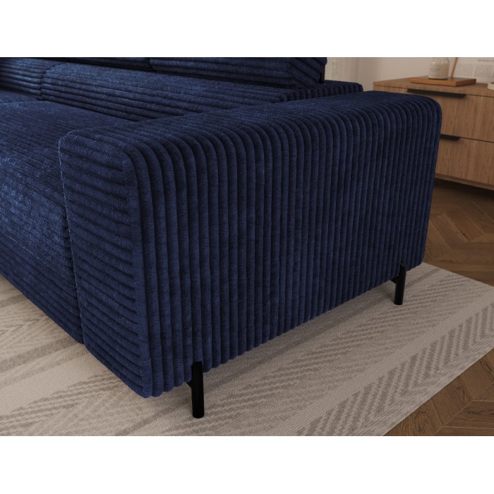 Canapé d'angle COLESIA convertible 5 places bleu foncé velours côtelé – gauche – 274x200cm 