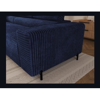 Canapé d'angle COLESIA convertible 5 places bleu foncé velours côtelé – gauche – 274x200cm 