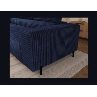 Canapé d'angle COLESIA convertible 5 places bleu foncé velours côtelé – gauche – 274x200cm 