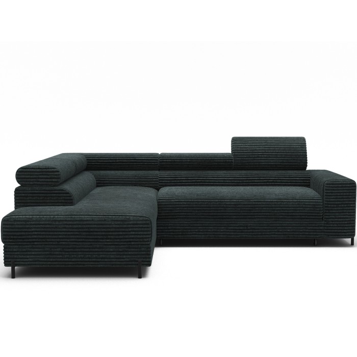 Canapé d'angle COLESIA convertible 5 places vert foncé velours côtelé – gauche – 274x200cm 