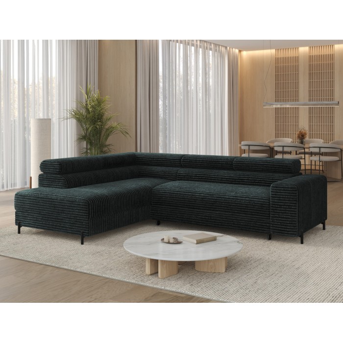 Canapé d'angle COLESIA convertible 5 places vert foncé velours côtelé – gauche – 274x200cm 
